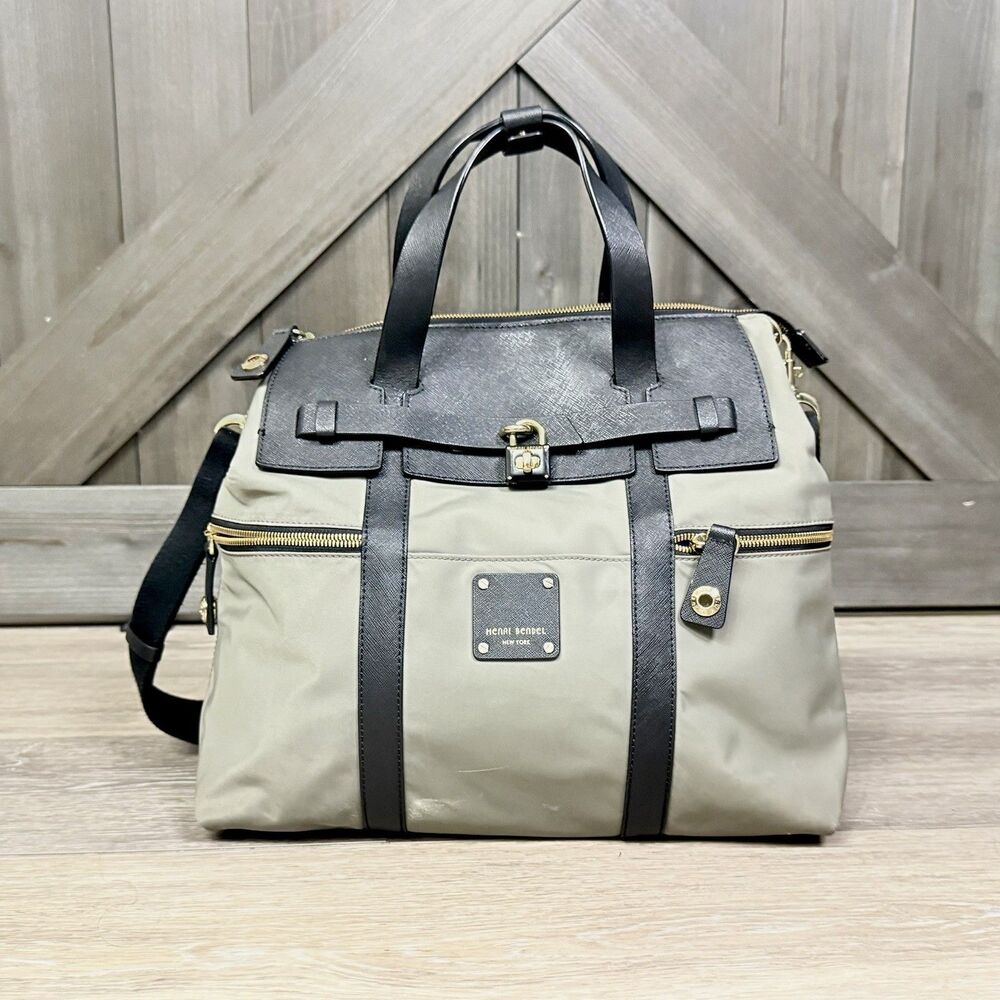 HENRI BENDEL Jetsetter 3 Way Tote/Shoulder/Backpack Gray Purple Nylon Leather